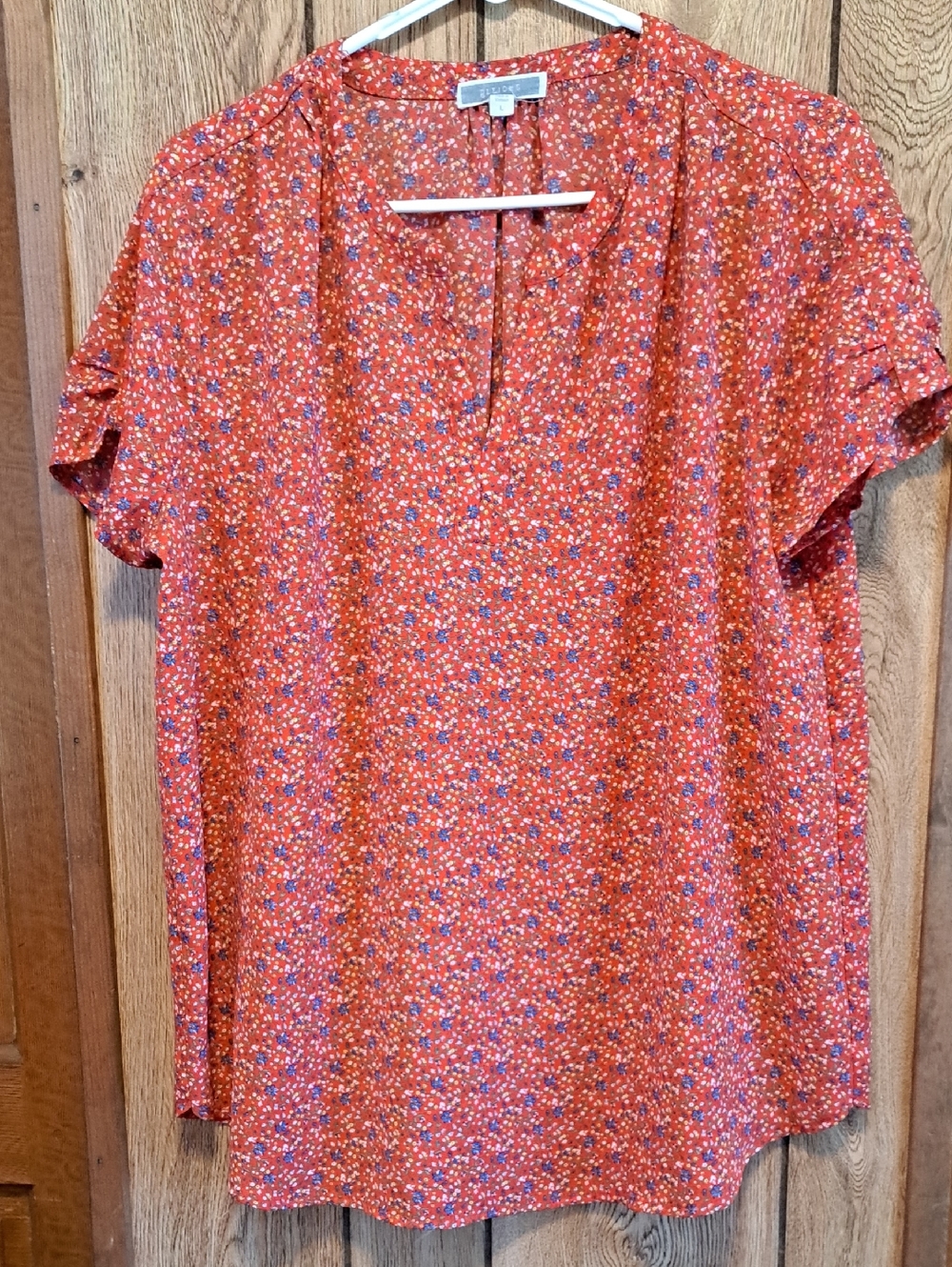 Pleione Red Floral Short-Sleeve Women's Top Size L